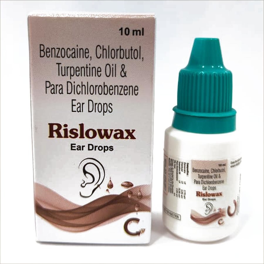 RISLOWAX Ear Drops — Paradichlorobenzene 2% + Benzocaine 2.7% + Chlorbutol 5% + Turpentine Oil 15%