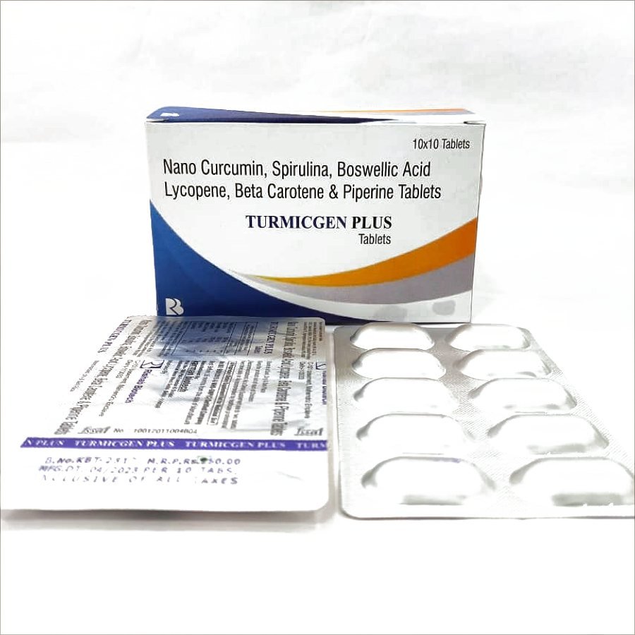 TURMICGEN PLUS Tabs — Nano Curcumin 500 mg + Spirulina 250 mg + Boswellic Acid 200 mg + Lycopene 10% 8 mg + Beta Carotene 10% 15 mg + Piperine 5 mg